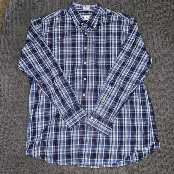 Peter Millar XL Button Down 100% Cotton Plaid Blue Extra Large XL Rn:100306 - Picture 1 of 7